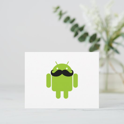 Android Robot Whimsical Mustache Style Briefkaart (Staand voorkant)
