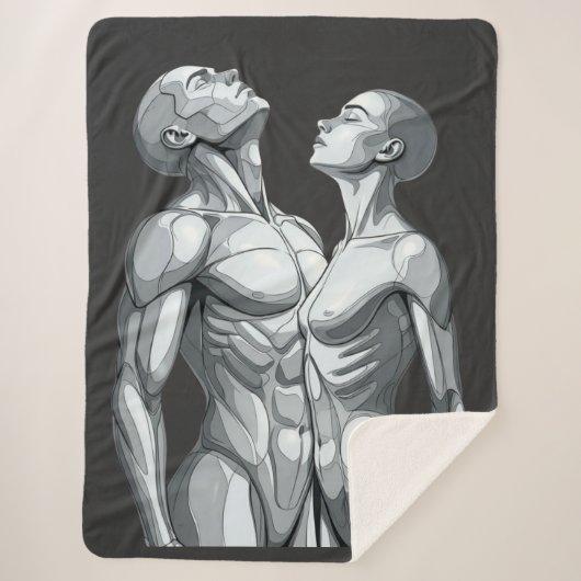 Android Union: Cyborg Couple Sherpa Blanket Deken (Voorkant)