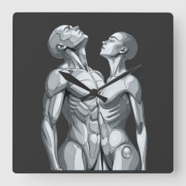 Android Union: Cyborg Couple Square Wall Clock Vierkante Klok