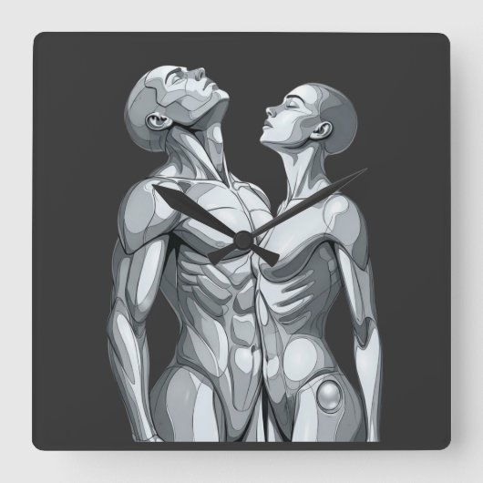 Android Union: Cyborg Couple Square Wall Clock Vierkante Klok (Voorkant)