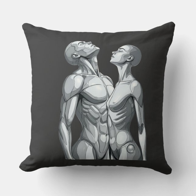 Android Union: Cyborg Couple Throw Pillow Kussen (Voorkant)