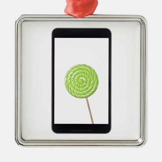 Androïde tablet met lolly metalen ornament (Voorkant)
