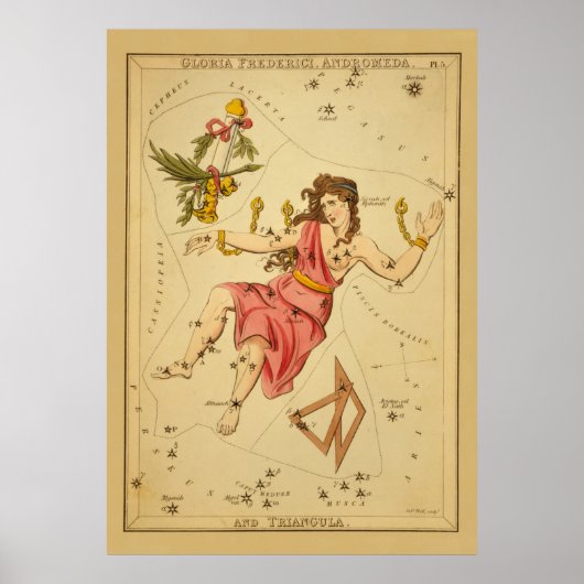 Andromeda -  Astronomisch Star Chart Afbeelding Poster (Voorkant)
