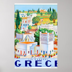 Andros Greece Vintage Travel Poster teruggezet