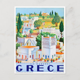 Andros Griekenland Vintage Reisposter Gerestaureer Briefkaart