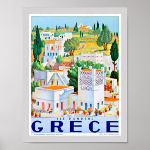 Andros Griekenland Vintage Reisposter Gerestaureer Poster