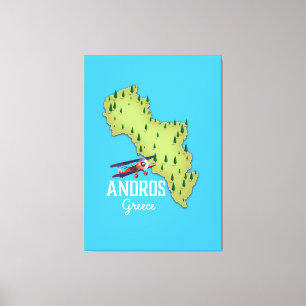 Andros Griekse kaart geïllustreerde reisposter Canvas Afdruk
