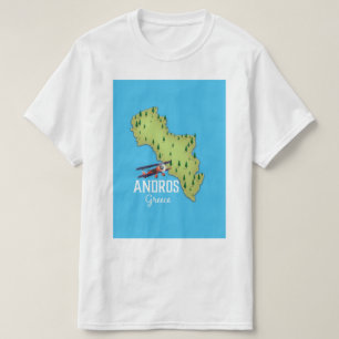 Andros Griekse kaart geïllustreerde reisposter T-shirt