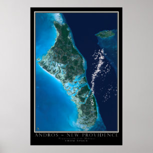 Andros Island Bahama's van ruimtesatellietkunst Poster