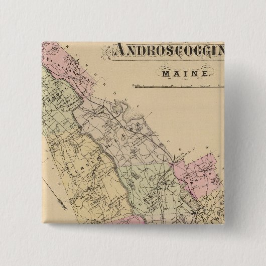 Androscoggin County, Maine Map Vierkante Button 5,1 Cm (Voorkant)