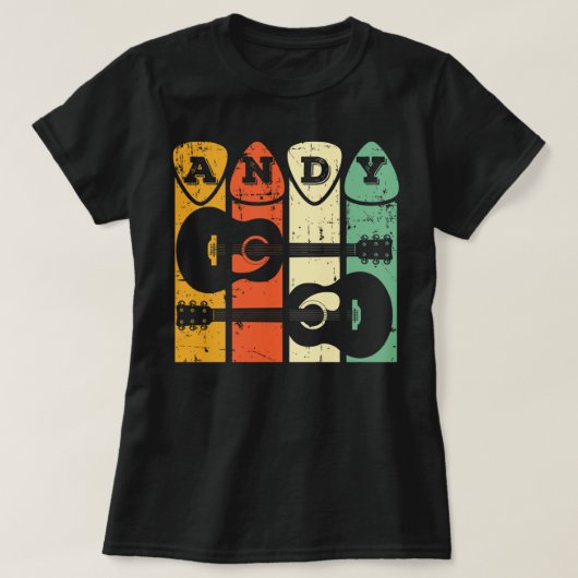 Andy Guitar Retro Pick Andy Guitar Musician Retro T-shirt (Design voorkant)