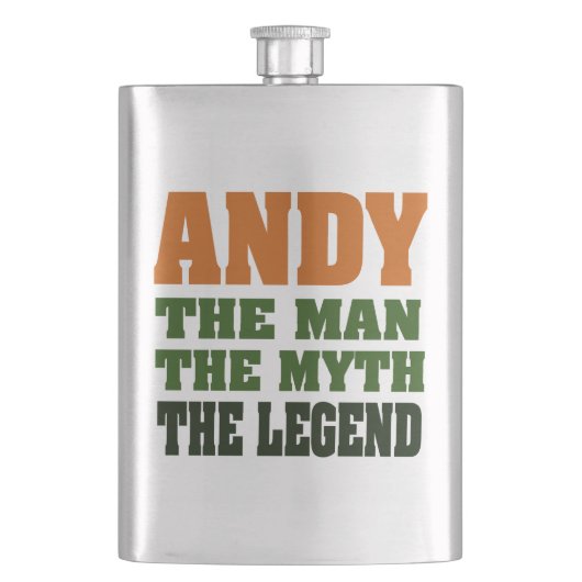 Andy, het Man, de Myth, de Legende. Heupfles (Voorkant)