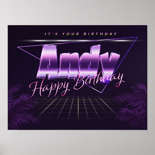 Andy name Vorname lila retro Poster Geburtstag (Voorkant)