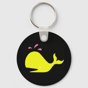 Andy Whale Enkelvoudigen_geel,roze op zwart Sleutelhanger