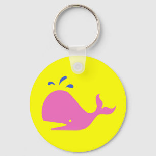 Andy Whale Enkelvoudigen_roze,blauw op geel Sleutelhanger