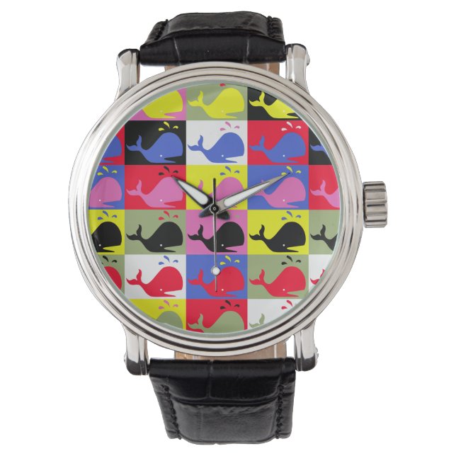 Andy Whale-Hole™ patroon_Lots o' kleine walvissen Horloge (Voorkant)