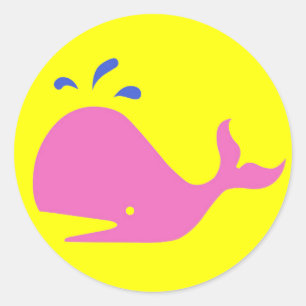 Andy Whale Singletons_roze,blauw op geel Ronde Sticker