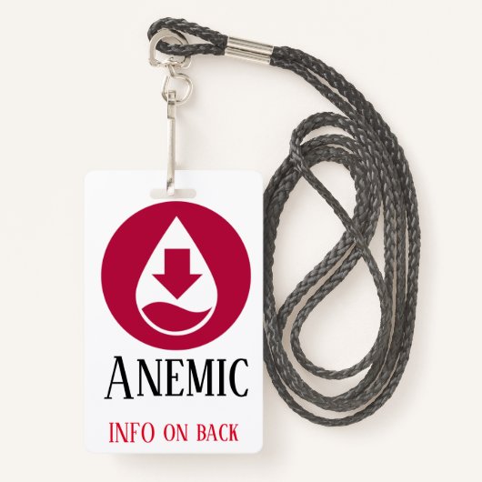 Anemic Badge met lanyard (Voorkant met draagriem)