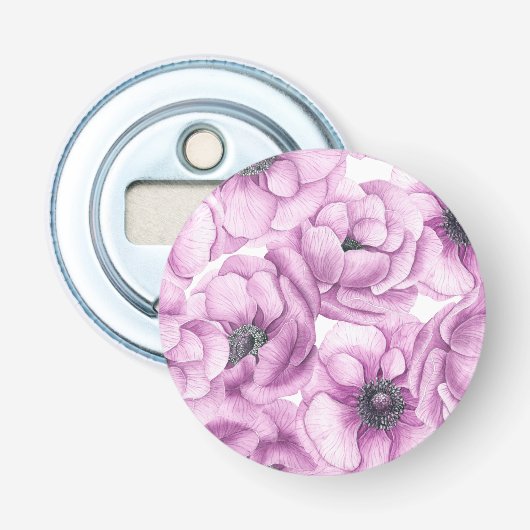 Anemonbloemen waterverf patroon button flesopener (Voorkant)
