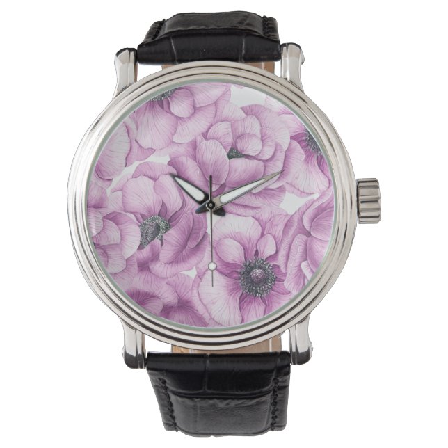 Anemonbloemen waterverf patroon horloge (Voorkant)