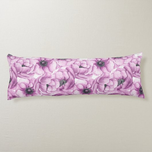 Anemonbloemen waterverf patroon lichaamskussen (Achterkant)
