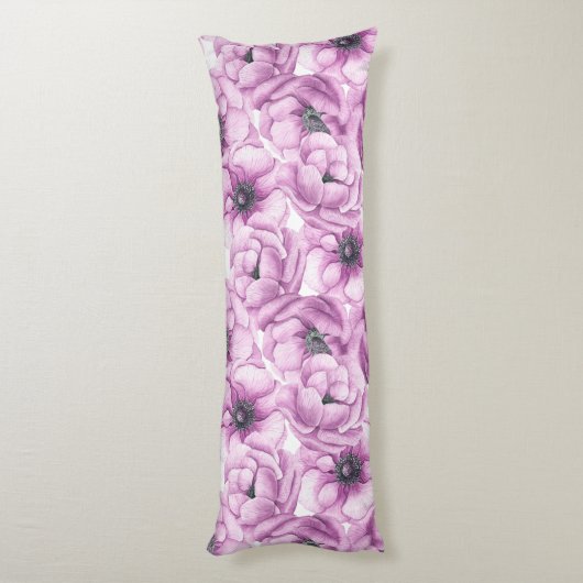 Anemonbloemen waterverf patroon lichaamskussen (Achterkant (Verticaal))