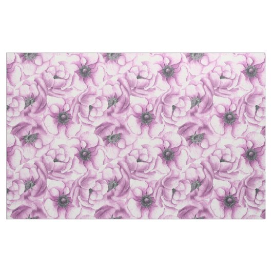 Anemonbloemen waterverf patroon stof (Fat Quarter)