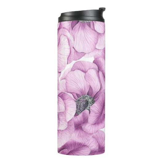 Anemonbloemen waterverf patroon thermosbeker (Gedraaid links)