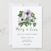 Anemonbloemen zijn paars-grijze bruiloft kaart (Voorkant)
