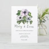 Anemonbloemen zijn paars-grijze bruiloft kaart (Staand voorkant)