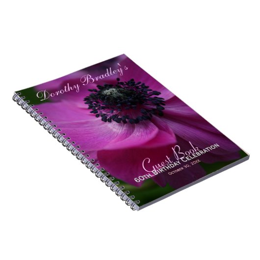 Anemone 60th Birthday Personalized Guest Book Notitieboek (Rechterzijde)