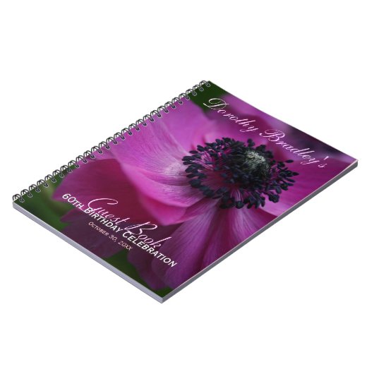 Anemone 60th Birthday Personalized Guest Book Notitieboek (Linkerzijde)