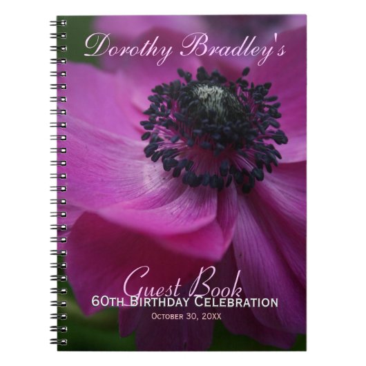 Anemone 60th Birthday Personalized Guest Book Notitieboek (Voorkant)