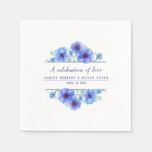 Anemone blauw bloem waterverf kunstviering servet