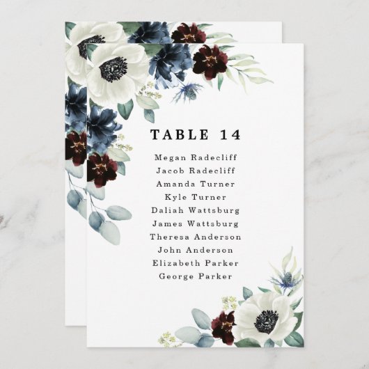 Anemone Blauw Rood Groen Bruiloft Zitkaart Kaarten (Voorkant / Achterkant)