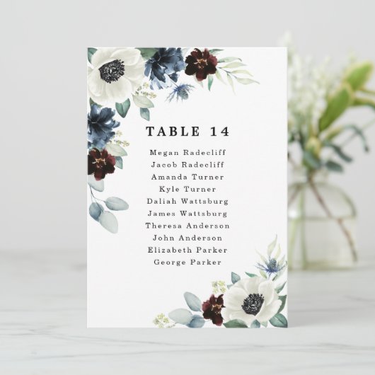 Anemone Blauw Rood Groen Bruiloft Zitkaart Kaarten (Staand voorkant)