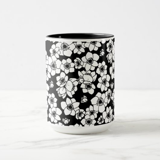 Anemone Bloem Zwart-wit Mok (Midden)
