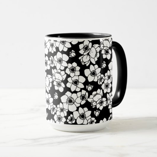 Anemone Bloem Zwart-wit Mok (Voorkant rechts)