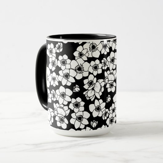 Anemone Bloem Zwart-wit Mok (Voorkant links)