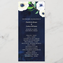 Anemone Bloemen Navy Blauw Bruiloft Programmakaart