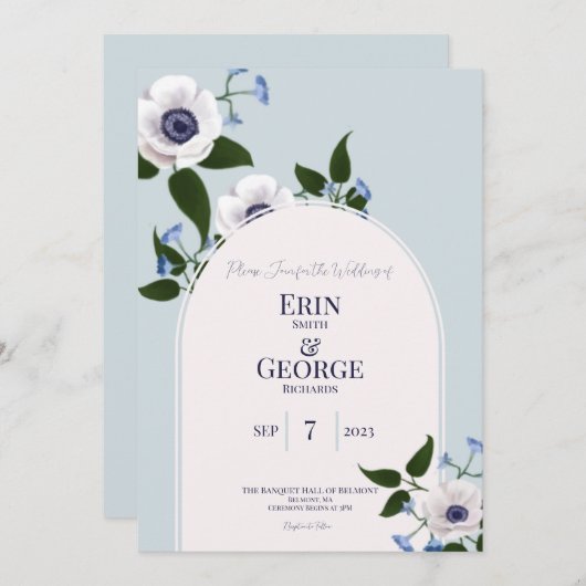 Anemone & blue delphinium 5x7 Weddenschap Kaart (Voorkant / Achterkant)