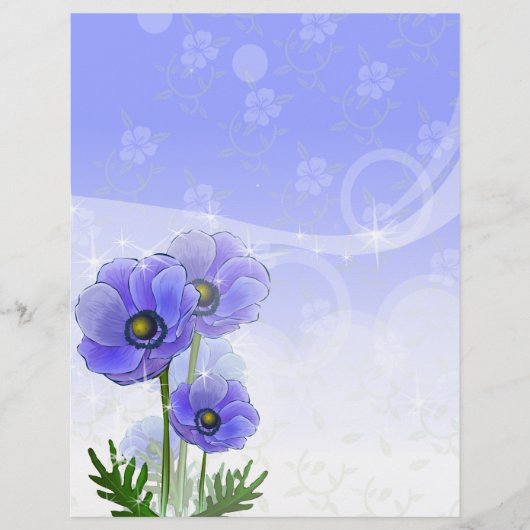 Anemone Blue Linen Stationery (Voorkant)