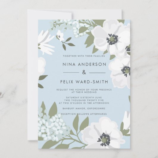  Anemone Blue Wedding Kaart (Voorkant)