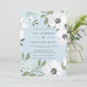  Anemone Blue Wedding Kaart (Staand voorkant)