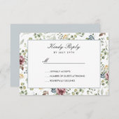 Anemone Blush Blauw Grijs Bloemen Bruiloft RSVP (Voorkant / Achterkant)