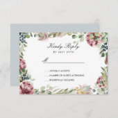 Anemone Blush Blauw grijs lijst Bruiloft RSVP (Voorkant / Achterkant)