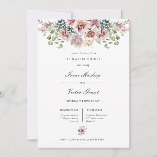 Anemone Blush Blue Botanical Rehearsal Dinner Kaart (Voorkant)