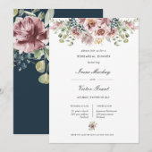 Anemone Blush Blue Botanical Rehearsal Dinner Kaart (Voorkant / Achterkant)