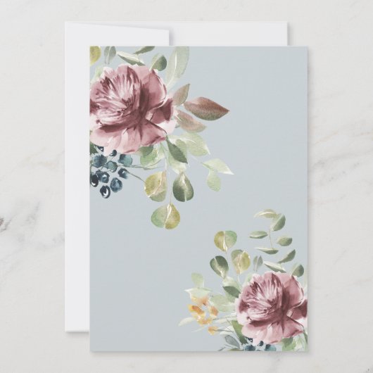 Anemone Blush Blue Grey Romantic Botanical Weddens Kaart (Achterkant)