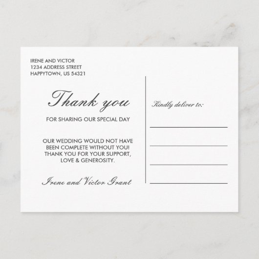 Anemone Blush Floral Chic Post BRUILOFT dank u Aankondigingskaart (Achterkant)